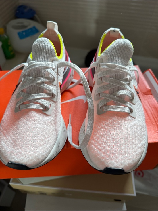 Nike Shoes - Nike Pink Knit Running Sneakers with Neon Yellow Collar and Hot Pink Accents